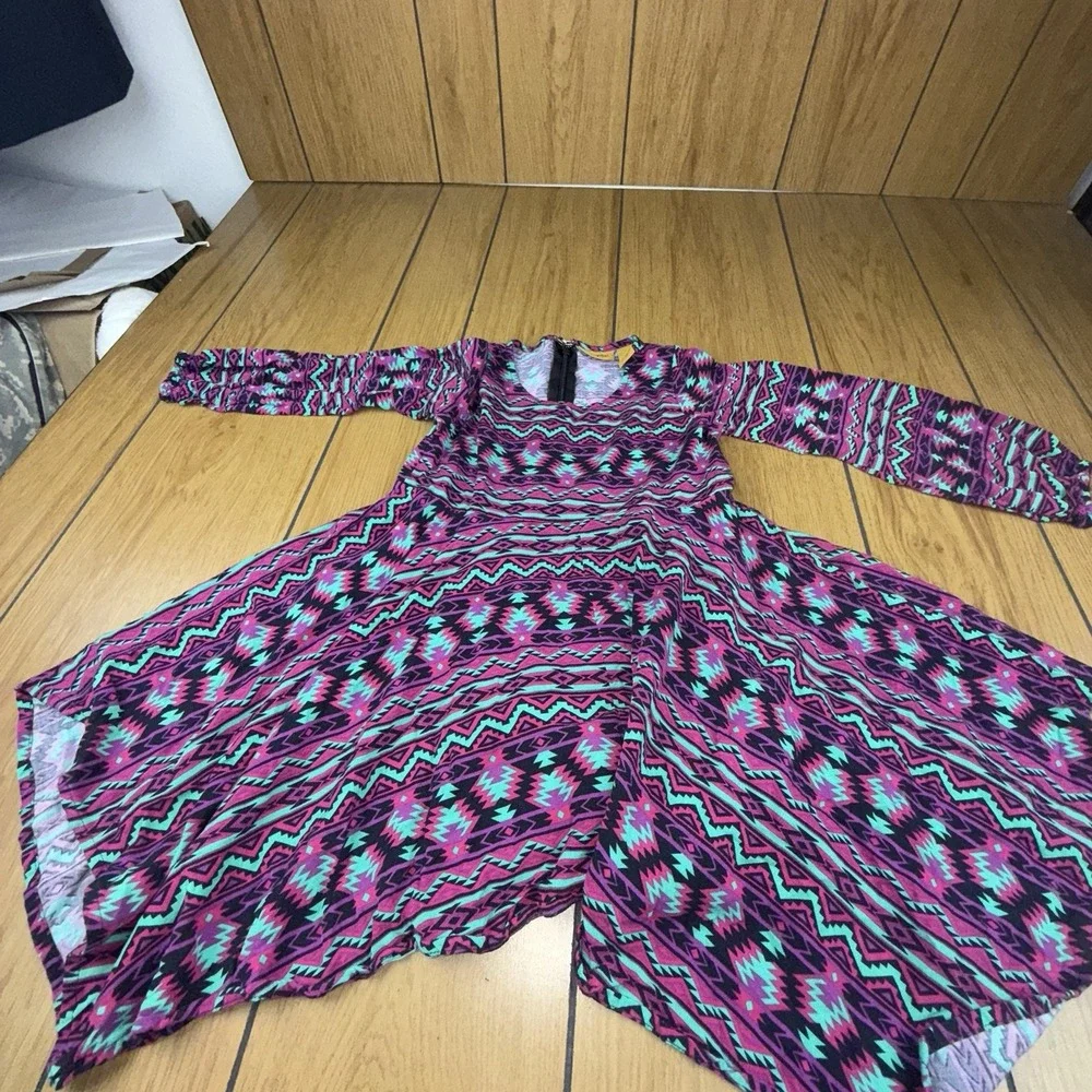 Wrangler Girl's Dress Aztec Black‎ Multi Empire Festival Long Sleeve Size S New